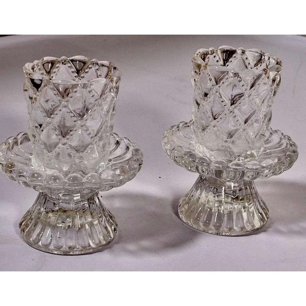 Vintage Partylite Quilted Crystal Pair Votive Candle Holders,P9246,-2 PIECE SET